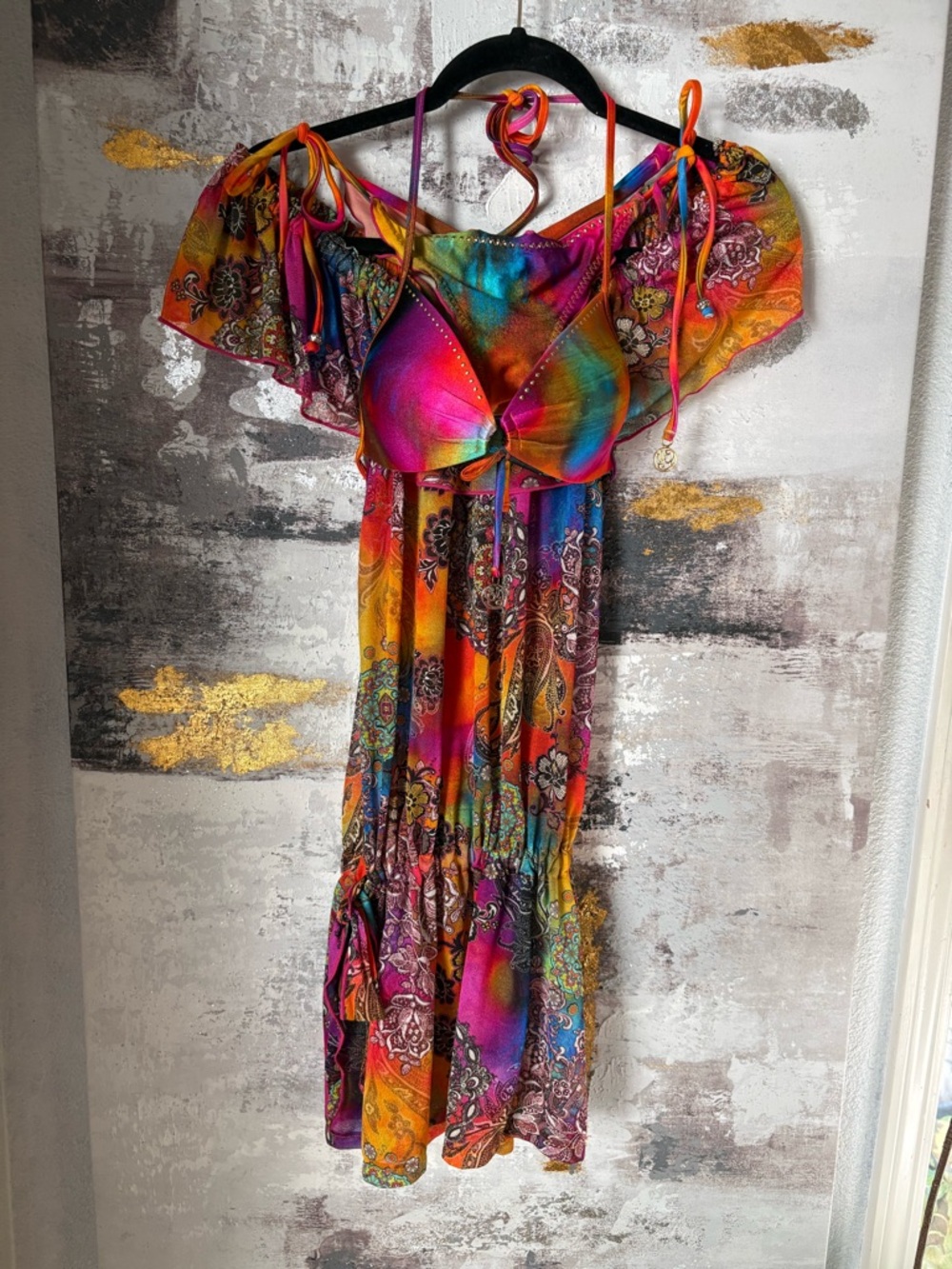 Rare 2012 Runway~LULI FAMA~ Bikini Neon Jewel Tie Dye NWT - Picture 16 of 16